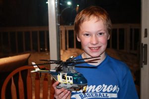 Logan built a Lego model of the Mayo One medical transport helicopter for a class project. 