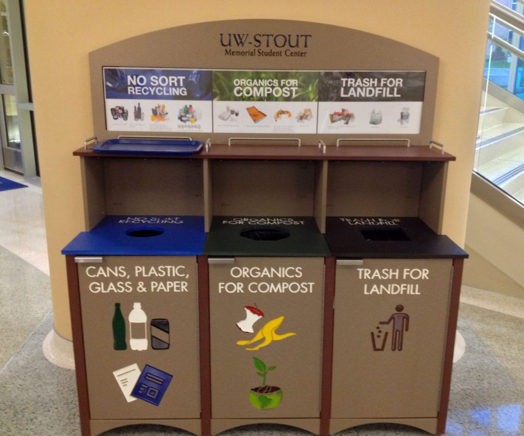 Recycling options are well-defined at UW-Stout.