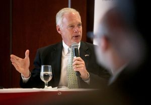 Republican Sen. Ron Johnson fields questions during a luncheon at The Madison Club in Madison on Oct. 9, 2015. 